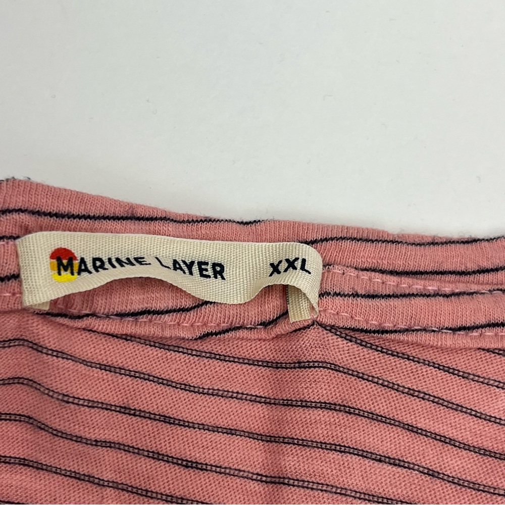 Marine Layer Pink Black Pinstripe‎ Pocket Short Sleeve Shirt Mens XXL *TINY FLAW - Picture 2 of 10